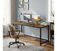LEDREM Vasagle Computer Desk, Office Desk, 160 X 60 X 76 Cm, For Study, Bedroom, Living Room, Rustic Brown And Ink Black Lwd121K01