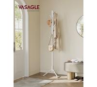 LEDREM Wooden Hall Tree, Adjustable Height Coat Stand With 8 Hooks, For Entryway, Bedroom, Office, Solid Wood, Beige