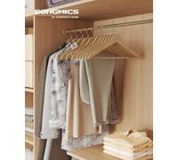 LEDREM Wooden Hangers, Pack Of 10, Coat Hangers, Pants Bar, 360 Swivel Hooks, Solid Birch Wood, Space Saving