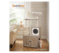 FEANDREA WoodyWonders with Litter Box Enclosure Cat Tree, 58×50×140cm, Greige