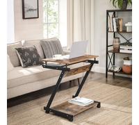 LEDREM Z Shape Computer Desk, Compact Office Desk, Easy Assembly, Wheels With Brakes, Vintage Brown