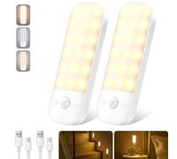 Ledronix Motion Sensor Lights Indoor, 2 Pack USB Rechargeable LED Night Light with 3 Modes, 3 Light Color, Stepless Dimmable, with Removable Magnet Sheet Stick-On Cupboard Lights Wardrobe Lights