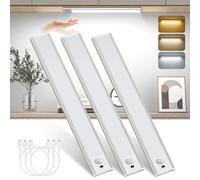 Ledronix Under Cabinet Kitchen Lights, Hand Wave Activated, 30cm Cabinet Lights 3 Pack, 2200mAh USB-C Rechargeable, 3 Colors Dimmable Cupboard Light, Reading, Cabinet, Wardrobe