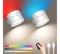Ledronix Wall Light Indoor, LED Lamp With Remote Control, Dimmable RGB Ambient Lighting, Rechargeable Reading Light, Timer Function Touch Control 360° Rotatable Up and Down, 2 Pcs