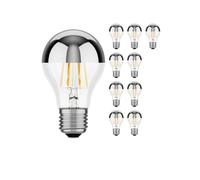 ledscom.de 10 Pieces E27 LED Bulb, A60, Warm White (2700 K), 6 W, 667lm, Head Mirror (Silver)