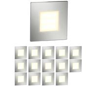 ledscom.de 15x LED stairlight/recessed wall Light FEX for Indoor and Outdoor use, Square, Stainless Steel, 85 x 85 mm, Warm White