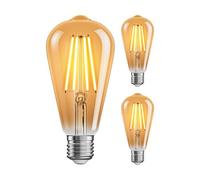 ledscom.de 3 Pieces E27 LED Bulb, ST64, Extra Warm White (2500 K), 7.2 W, 814lm, 3-Step dimmer, Gold-Coloured