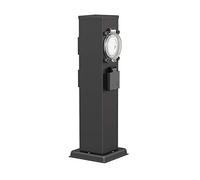 ledscom.de Garden Power Socket Column Polly Black for Outdoor, Triple with Timer, Stainless Steel, Angular, 38cm