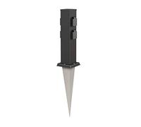 ledscom.de Garden socket pillar Polly with ground spike for outdoors, 4-way, stainless steel, square, black, 38cm