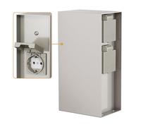 ledscom.de Garden socket pillar POMI for outdoors, IP44, twilight sensor, 3-way, stainless steel, plastic, stainless steel, angular, 23 cm, garden socket outlet, outdoor socket outlet, outdoor socket