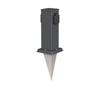 ledscom.de Polly garden socket pillar with ground spike for outdoors, IP44, 2-gang, anthracite, angular, 27cm