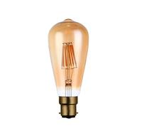 1 Pcs Vintage Style LED TLight Bulb 8w B22 Bayonet Unique Designer Style Amber Glass 2200K Warm White, Dimmable Tinted Squirrel Cage ES LED Filament Lamp Squirrel Cage, ST64, 800LM