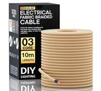 LEDSone 10 Meter 3 Core Electrical Round Wire Industrial Pendant Light Wires Flexible Round Electrical Cord Fabric Covered Lamp Wire for Earthed Pendant Lights with Durable & Stylish (Light Gold)