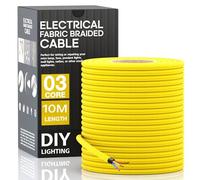 LEDSone 10 Meter 3 Core Electrical Round Wire Industrial Pendant Light Wires Flexible Round Electrical Cord Fabric Covered Lamp Wire for Earthed Pendant Lights with Durable & Stylish (Yellow)
