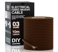 LEDSone 10 Meter 3 Core Electrical Round Wire Industrial Pendant Light Wires Flexible Round Electrical Cord Fabric Covered Lamp Wire for Earthed Pendant Lights with Durable & Stylish (Dark Brown)