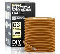 LEDSone 10 Meter 3 Core Electrical Round Wire Industrial Pendant Light Wires Flexible Round Electrical Cord Fabric Covered Lamp Wire for Earthed Pendant Lights with Durable & Stylish (Gold)