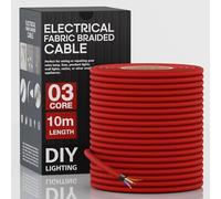 LEDSone 10 Meter 3 Core Electrical Round Wire Industrial Pendant Light Wires Flexible Round Electrical Cord Fabric Covered Lamp Wire for Earthed Pendant Lights with Durable & Stylish (Red)