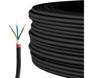 LEDSone 10 Meter 3 Core Electrical Round Wire Industrial Pendant Light Wires Flexible Round Electrical Cord Fabric Covered Lamp Wire for Earthed Pendant Lights with Durable & Stylish (Black)