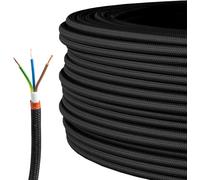 LEDSone 10 Meter Black 3 Core Electrical Round Wire Industrial Pendant Light Wires Flexible Round Electrical Cord Fabric Covered Lamp Wire for Earthed Pendant Lights with Durable & Stylish - Black