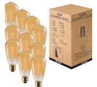 LEDSone 10 Pack, LED Edison Bulb, E27 Vintage Light Bulb,ST64 4W Screw LED Bulbs, 2700K Warm White Led Filament Bulbs, Antique Style Squirrel Cage Retro Amber Glass Screw Lamp - 220V [Energy Class A]
