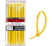 LEDSone 100 Pack of 150mm x 3.6mm Reusable Cable Ties, Heavy Duty with 40lbs Tensile Strength Yellow Releasable Adjustable Cable Ties, 6" Premium Tie Wraps, Strong Nylon Zip Ties (3.6mmx150mm Yellow)