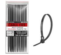 LEDSone 100 Pack of 150mm x 36mm Reusable Cable Ties, Heavy Duty with 40lbs Tensile Strength Black Releasable Adjustable Cable Ties, 6" Premium Tie Wraps, Strong Nylon Zip Ties (3.6mmx200mm Black)
