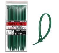 LEDSone 100 Pack of 150mm x 36mm Reusable Cable Ties, Heavy Duty with 40lbs Tensile Strength Green Releasable Adjustable Cable Ties, 6" Premium Tie Wraps, Strong Nylon Zip Ties (3.6mmx150mm)