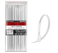 LEDSone 100 Pack of 200mm x 3.6mm Reusable Cable Ties, Heavy Duty with 40lbs Tensile Strength White Releasable Adjustable Cable Ties, 8" Premium Tie Wraps, Strong Nylon Zip Ties (3.6mmx200mm White)
