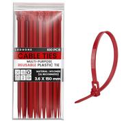 LEDSone 100 Pack of 3.6mmx150mm Reusable Cable Ties, Heavy Duty with 40lbs Tensile Strength Red Releasable Adjustable Cable Ties, 6" Premium Tie Wraps, Strong Nylon Zip Ties
