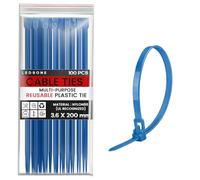 LEDSone 100 Pack of 3.6mmx200mm Reusable Cable Ties, Heavy Duty with 40lbs Tensile Strength Blue Releasable Adjustable Cable Ties, 8" Premium Tie Wraps, Strong Nylon Zip Ties