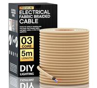 LEDSone 16.4ft Vintage 2 Core Round 18 Gauge Light Gold Cable Fabric Cloth Covered Electrical Wire, 5m 2 Conductors Lamp cable Modern Cloth Covered Wire for Pendant Light Bulb Industrial DIY Project.