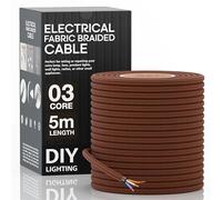 LEDSone 16.4ft Vintage 3 Core Braided Cable Fabric Round Cloth Covered Electrical Wire, 5m 3 conductors 18 Gauge Cloth Lamp Wire for Lighting DIY Projects, Maximum Anti-Shock Safety. (Brown_5m)