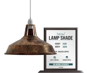 LEDSone 1PCS Retro Style Brushed Copper Metal Easy Fit Ceiling Pendant Light Barn Shade, 30cm Industrial Vintage Look Lamp Shade (Free Reducer Plate)