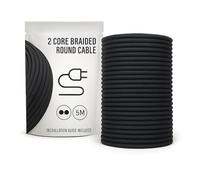 LEDSone 2 Core 5 Meters Black Colour Round Fabric Cable, Vintage Style Italian Braided 0.75mm Flexible Lighting Electrical Cable for UK Lighting.