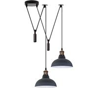 LEDSONE 2 Head Ceiling Pendant Spider Light, 29cm Metal Light Shade, Adjustable 195cm Cord, Vintage Edison 60w E27 Bulb Base, Industrial Retro Lighting, Island Lamp for Dinner Room Kitchen, Grey