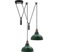 LEDSone 2 Head Ceiling Pendant Spider Light, 29cm Metal Light Shade, Adjustable 195cm Cord, Vintage Edison 60w E27 Bulb Base, Industrial Retro Lighting, Island Lamp for Dinner Room Kitchen, Green