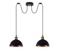 LEDSONE 2 Head Ceiling Pendant Spider Light, Metal Shade, Adjustable 195cm Cord, Vintage Edison 60w E27 Bulb Base, Industrial Lighting Island Lamp for Dinner Room Kitchen (Black Dome), 2HCLPL