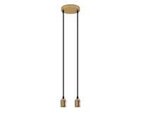 LEDSone 2 Head E27 Pendant Light Fitting - Industrial Vintage Ceiling Light Kit with Adjustable Black Cable, Metal Lamp Holder & French Gold Brass Finish for Kitchen, Living Room & Bedroom