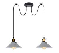 LEDSone 2 Head Light Spider Pendant Lamp Retro Ceiling Fitting, 22cm Metal Industrial Light Shade Vintage E27 Base 2 Way Height Adjustable Hanging Light for Living Room, Kitchen Island (White) (2HPL)