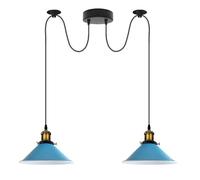 LEDSone 2 Head Light Spider Pendant Lamp Retro Ceiling Fitting, 22cm Metal Industrial Light Shade Vintage E27 Base 2 Way Height Adjustable Hanging Light for Living Room, Kitchen Island (Blue) (2HPL)