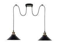 LEDSONE 2 Head Light Spider Pendant Lamp Retro Ceiling Fitting, 22cm Metal Industrial Light Shade Vintage E27 Base 2 Way Height Adjustable Hanging Light for Living Room, Kitchen Island (Black), 2HPL