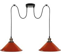 LEDSone 2 Head Light Spider Pendant Lamp Retro Ceiling Fitting,22cm Metal Industrial Light Shade Vintage E27 Base 2 Way Height Adjustable Hanging Light for Living Room, Kitchen Island (Orange) (2HPL)