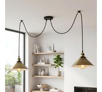 LEDSone 2 Head Light Spider Pendant Lamp Retro Ceiling Fitting, 22cm Metal Industrial Shade Vintage E27 Base Way Height Adjustable Hanging for Living Room, Kitchen Island (Green Brass) (2HPL)