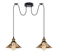 LEDSONE 2 Head Light Spider Pendant Lamp Retro Ceiling Fitting, 22cm Metal Industrial Shade Vintage E27 Base Way Height Adjustable Hanging for Living Room, Kitchen Island (French Gold) (2HPL)