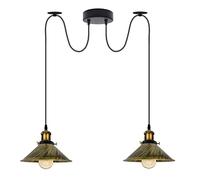 LEDSONE 2 Head Light Spider Pendant Lamp Retro Ceiling Fitting, 22cm Metal Industrial Shade Vintage E27 Base Way Height Adjustable Hanging for Living Room, Kitchen Island (Brushed Brass) (2HPL)