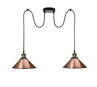 LEDSone 2 Head Spider Light with 2m Adjustable Cables, Vintage Industrial 22cm Metal Cone Shade Ceiling Hanging Pendant Lamp Fixture for Living Room, Kitchen, Bar, Café