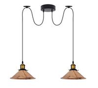 LEDSone 2 Head Spider Light with 2m Adjustable Cables, Vintage Industrial 22cm Metal Cone Shade Ceiling Hanging Pendant Lamp Fixture for Living Room, Kitchen, Bar, Café