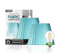 LEDSONE 2 Pack 22cm Pleated Light Blue Coolie Fabric Lampshade with A60 LED Bulb, Ceiling Light Pendant Light Shade for Bedroom Living Room Kitchen Home Decor