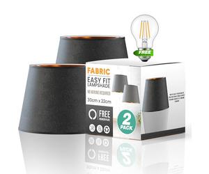 LEDSONE 2 Pack 22cm Retro Fabric Drum Lampshade Black Gold Easy Fit Ceiling Pendant Shade with A60 LED Bulb Kitchen Living Room Office