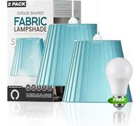 LEDSONE 2 Pack 28cm Pleated Light Blue Coolie Fabric Lampshade LED Bulb
